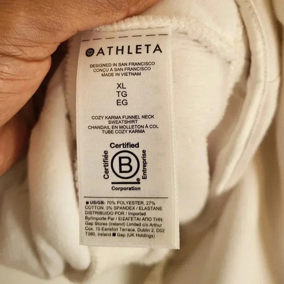 Athleta Very Soft Cozy Karma Funnel Neck Kangaroo Pockets White Sweatshirt(XL) - Picture 10 of 11